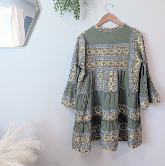 Lace The Label By Anthropologie Olive and Gold Embroideref Dress Size Large - Picture 4 of 8